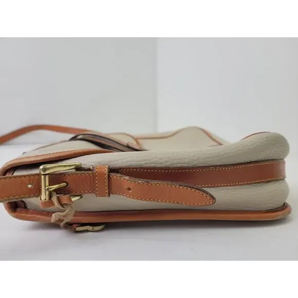 VTG Dooney & Bourke Large Equestrian Flap Bag Briefcase in Bone & British Tan - Picture 3 of 11